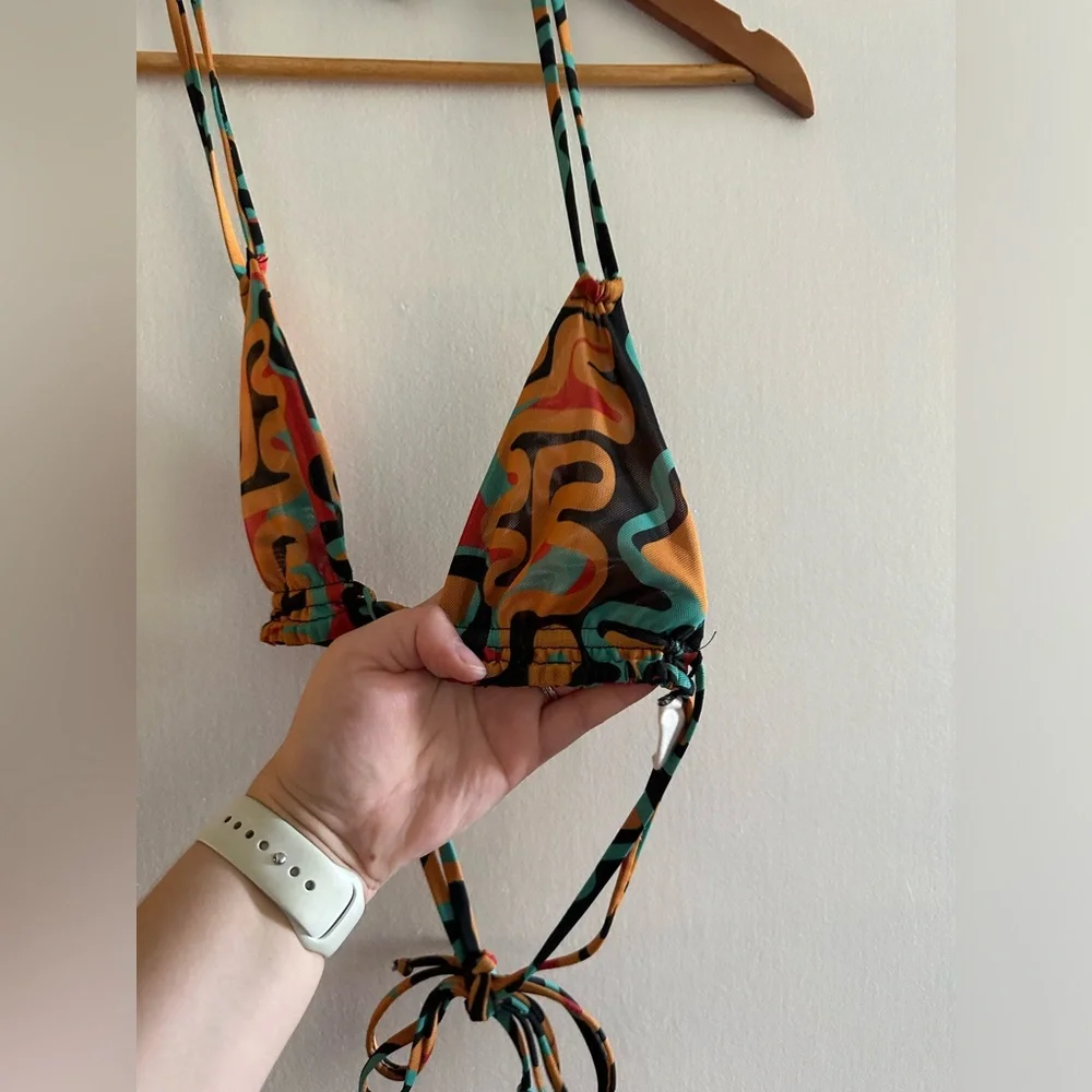 Gonza Orange/Teal 70s Double Strap Mesh Triangle Top size Small EUC - Picture 5 of 8